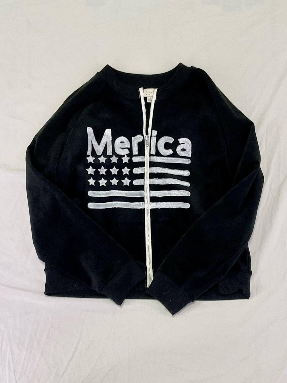 Black 'Merica Flag Zip Sweater size L